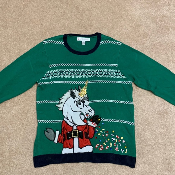 Unicorn Santa Clause Christmas Holiday Sweater Large - Picture 2 of 6